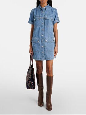 NEW VERONICA BEARD Warren Denim Mini Dress • Size 14 • Blue